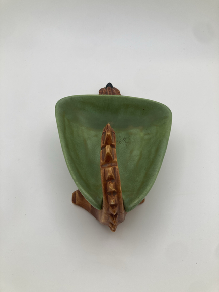 Vintage Mid-Century Alligator Ashtray Green & Brown Ceramic Figural Dish - Picture 3 of 4